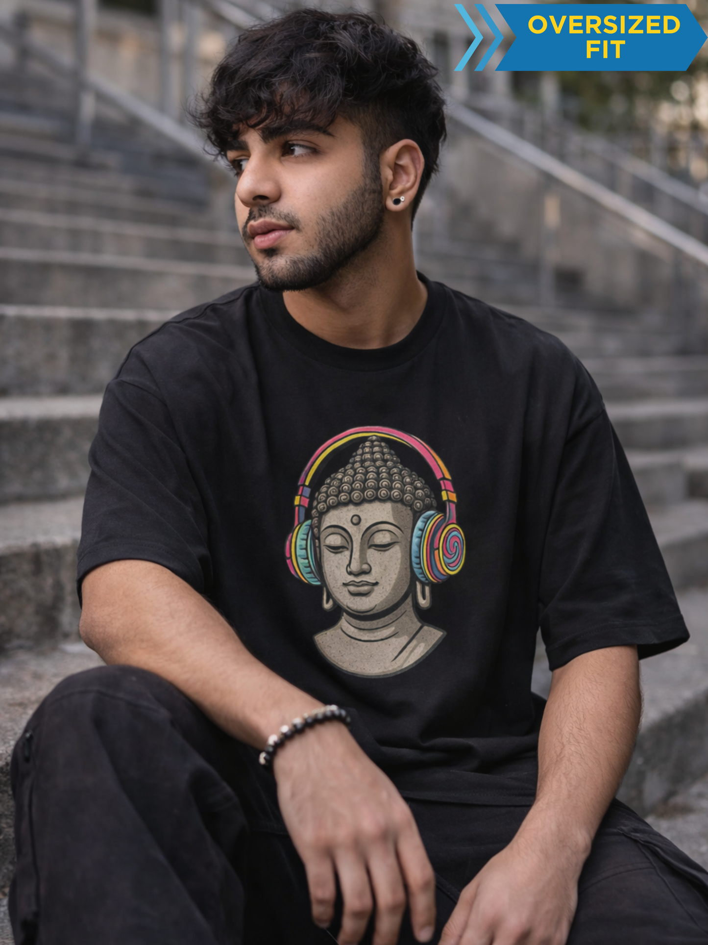 Buddha Music Funny Graphic Unisex Oversized T-Shirt