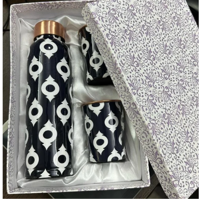 Meena Printed Copper Bottle with 2 glass set