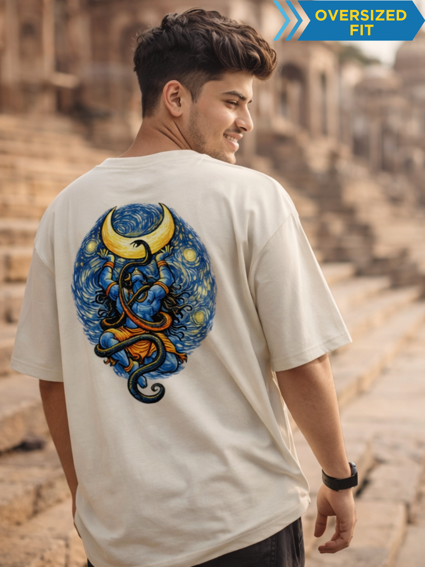 Van Gogh Starry Night Styled Shiva Unisex Oversized Classic T-Shirt
